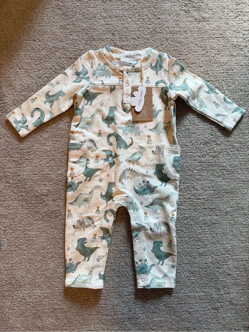 Green Dinosaur Print 6-12m French Terry One-Piece